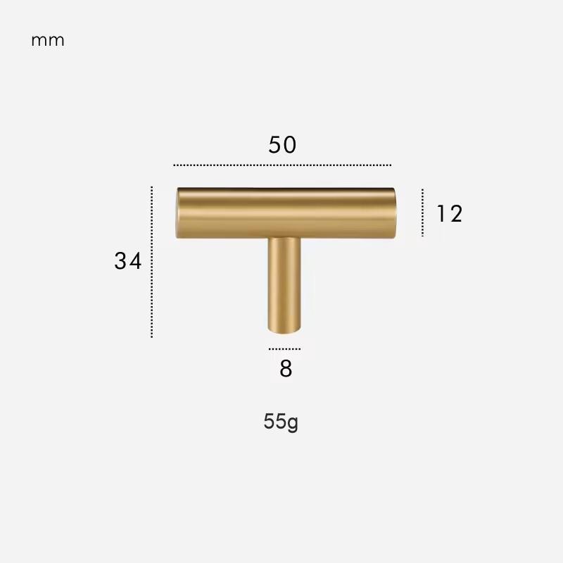 Dimensions for Brushed Brass / T-bar 50mm