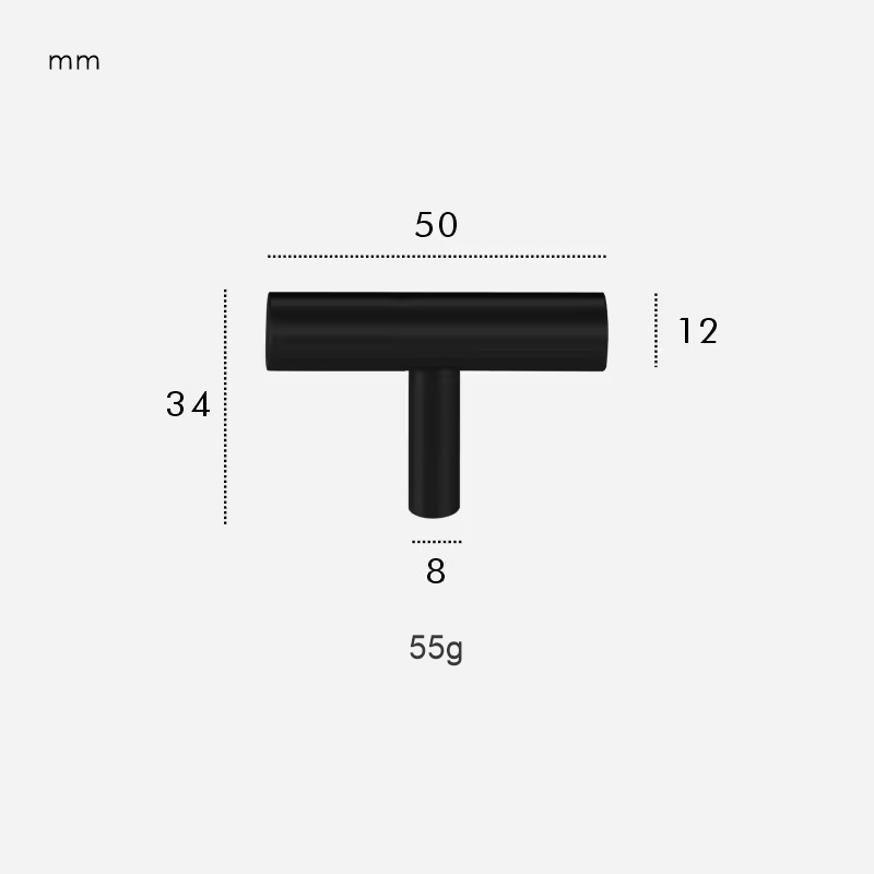 Dimensions for Matte Black / T-bar 50mm