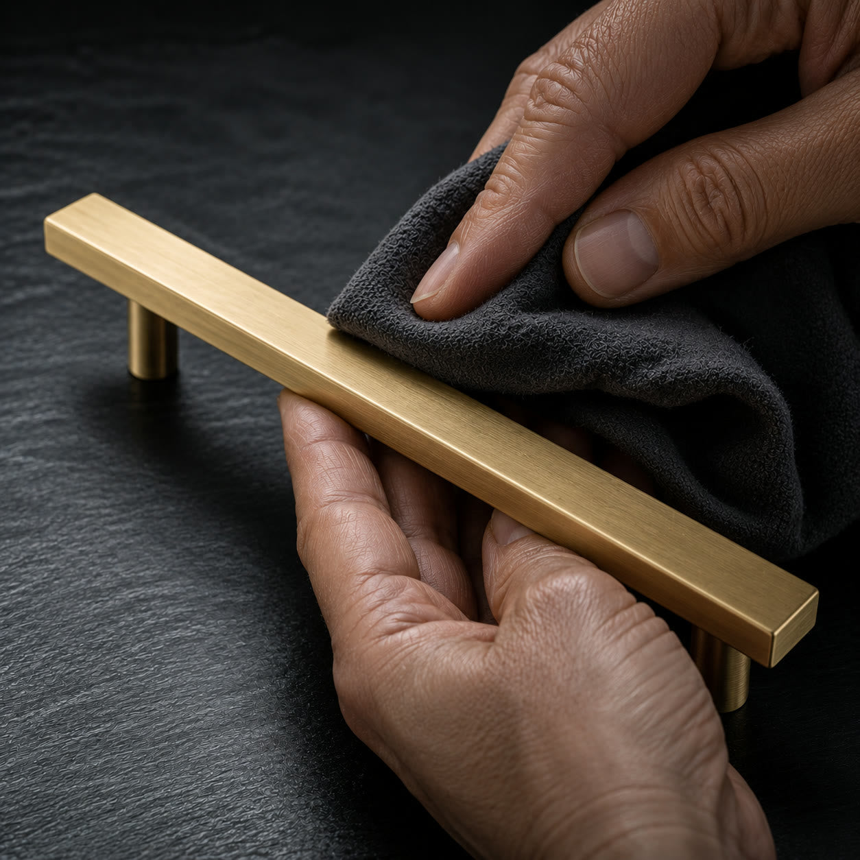 Hand-finishing a solid brass Arden handle