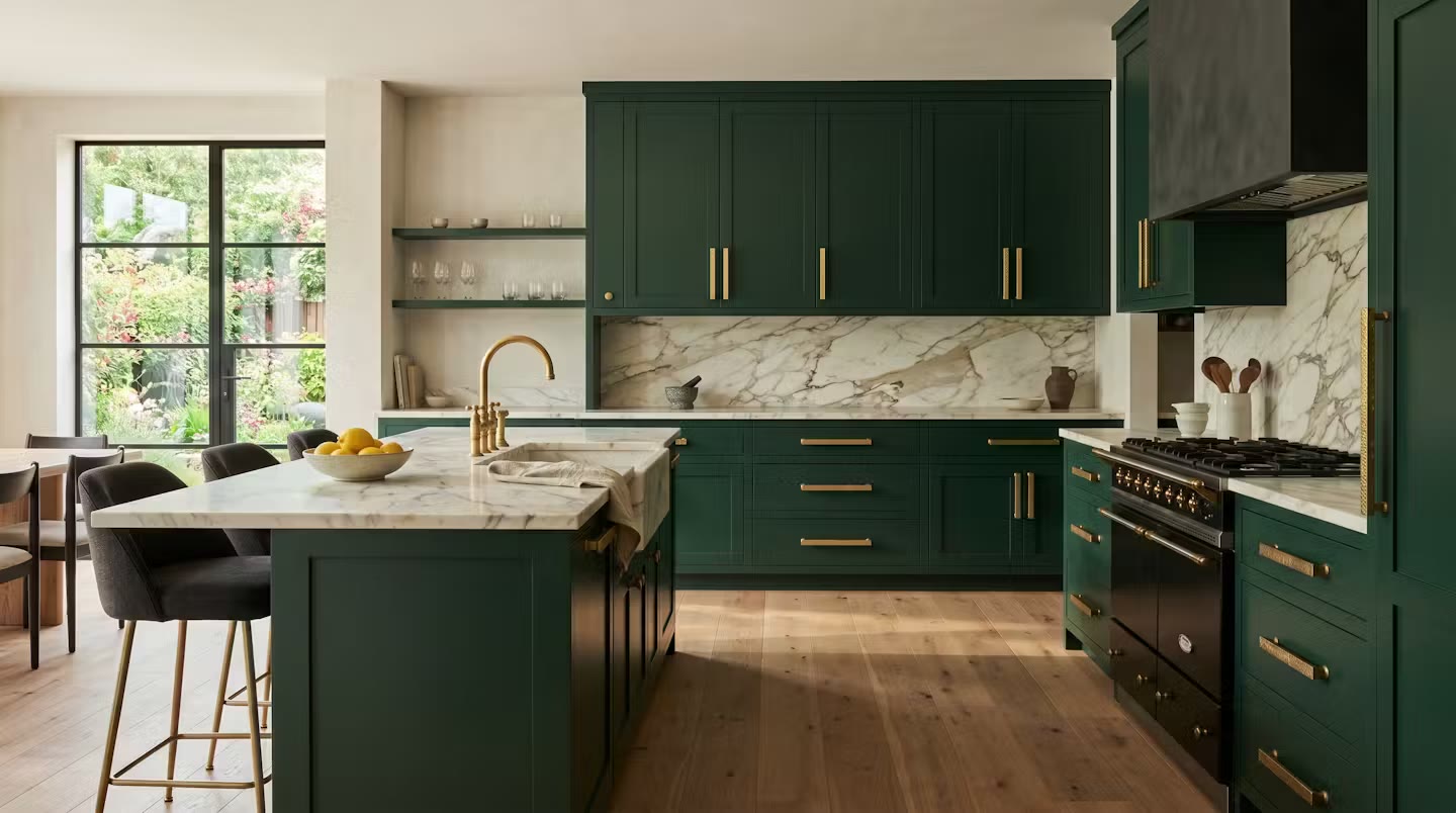 Arden Hardware solid brass handles in a modern kitchen